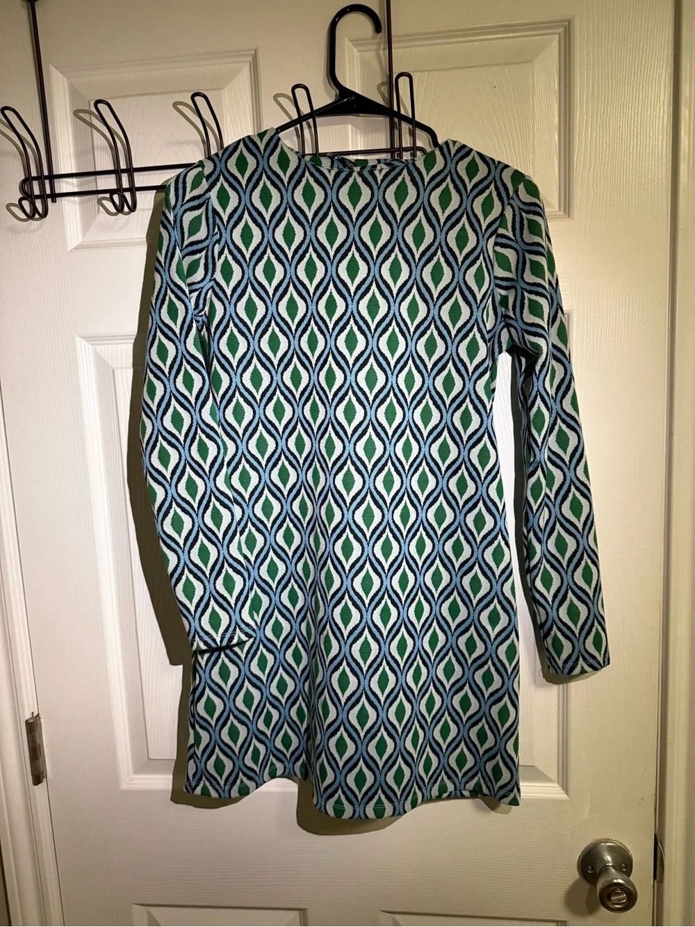 Zara Long Sleeve Geometric Mini Dress in Teal and Green